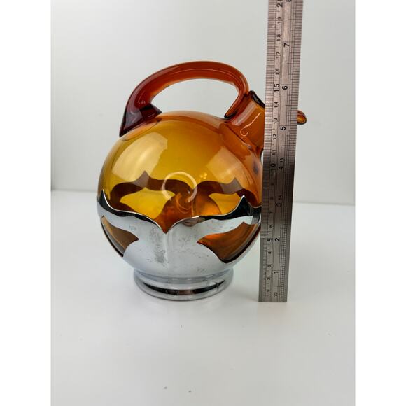 VTG Farber Bros Tilted Pitcher Cambridge Amber Glass Art Deco Cordial Decanter - Picture 6 of 8